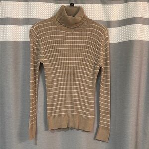 Croft & Barrow Brown and White Striped Turtleneck Sweater